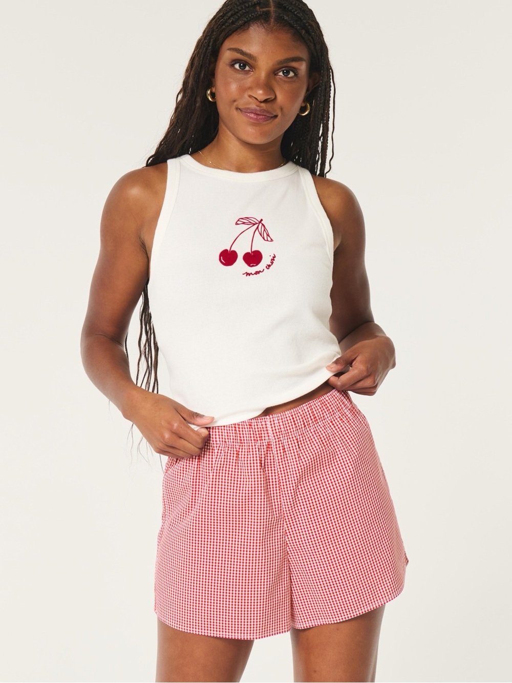 Hollister Poplin Sleep Boxer Shorts Women’s XS Red Check